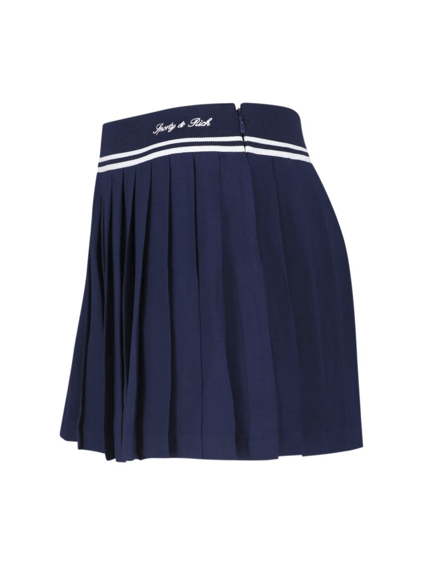 Sporty And Rich Pleated Skirt With Structured Waistband And Embroidered Details