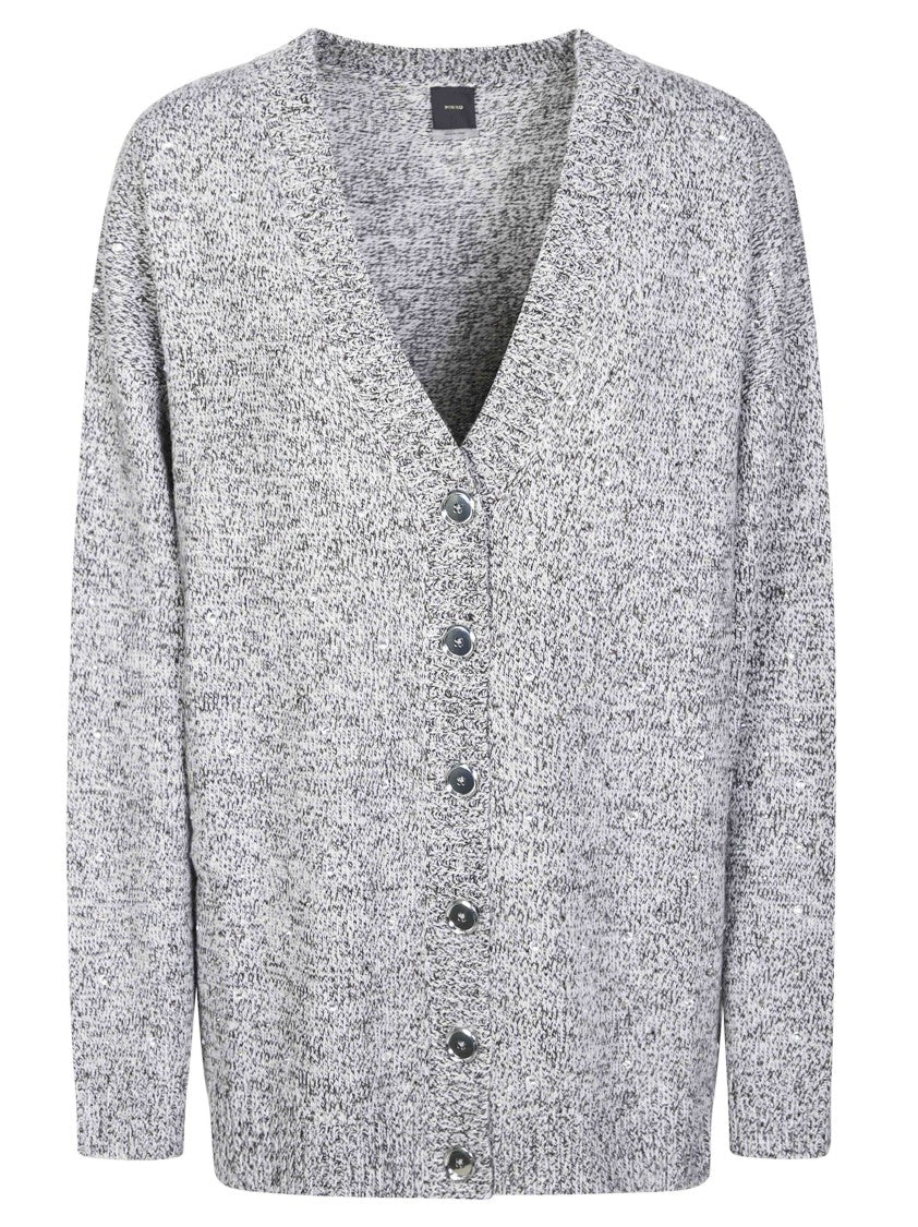 Pinko Marche Muline Full Marled V-Neck Knit Cardigan