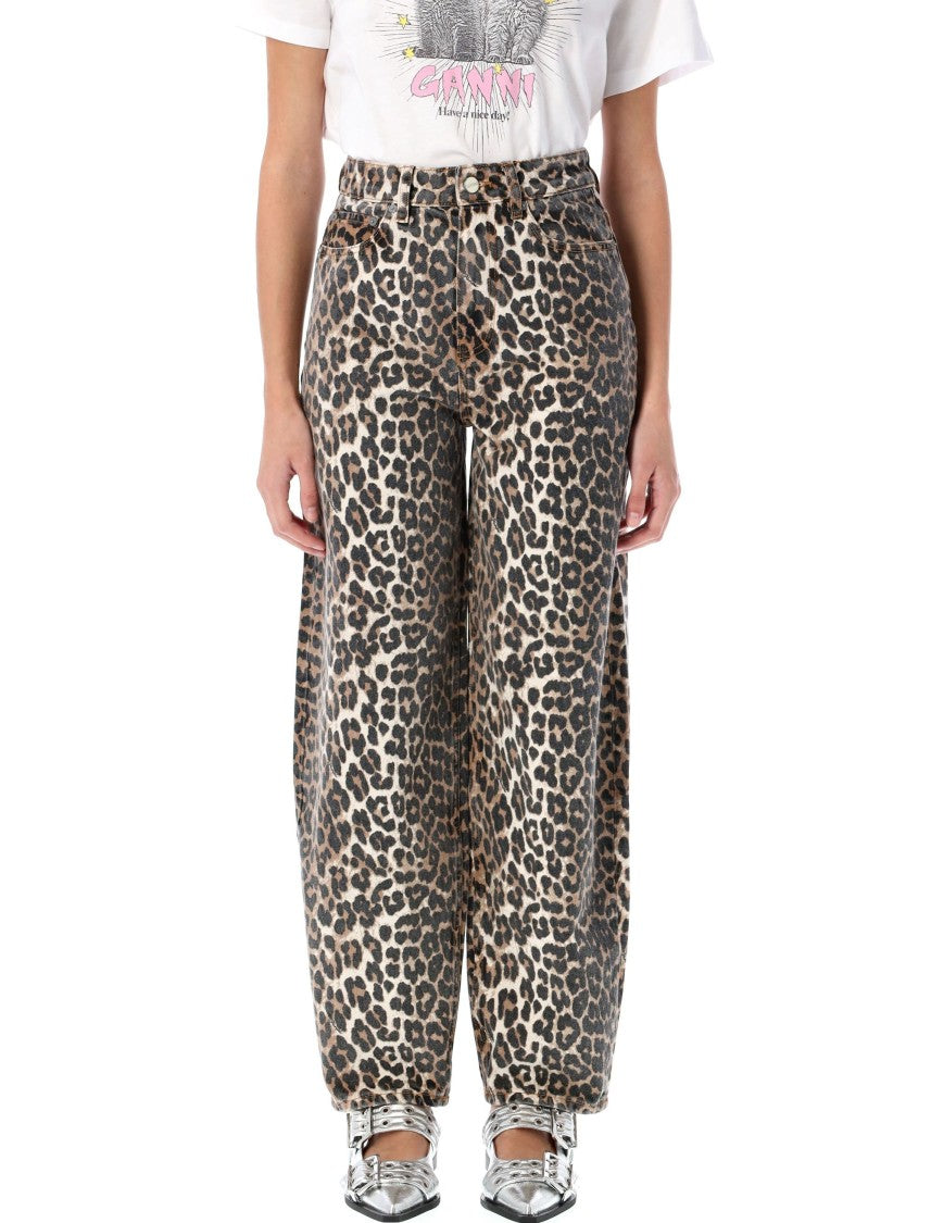 Ganni High-Waisted Relaxed-Fit Leopard Print Denim