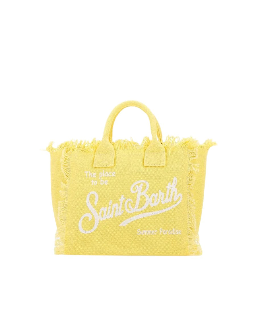 Mc2 Saint Barth Fringed Light Yellow Canvas Tote Bag With Sturdy Handles