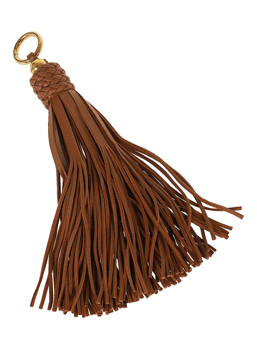 Etro Fringe Leather Charm With Braided Top And Metal Clasp