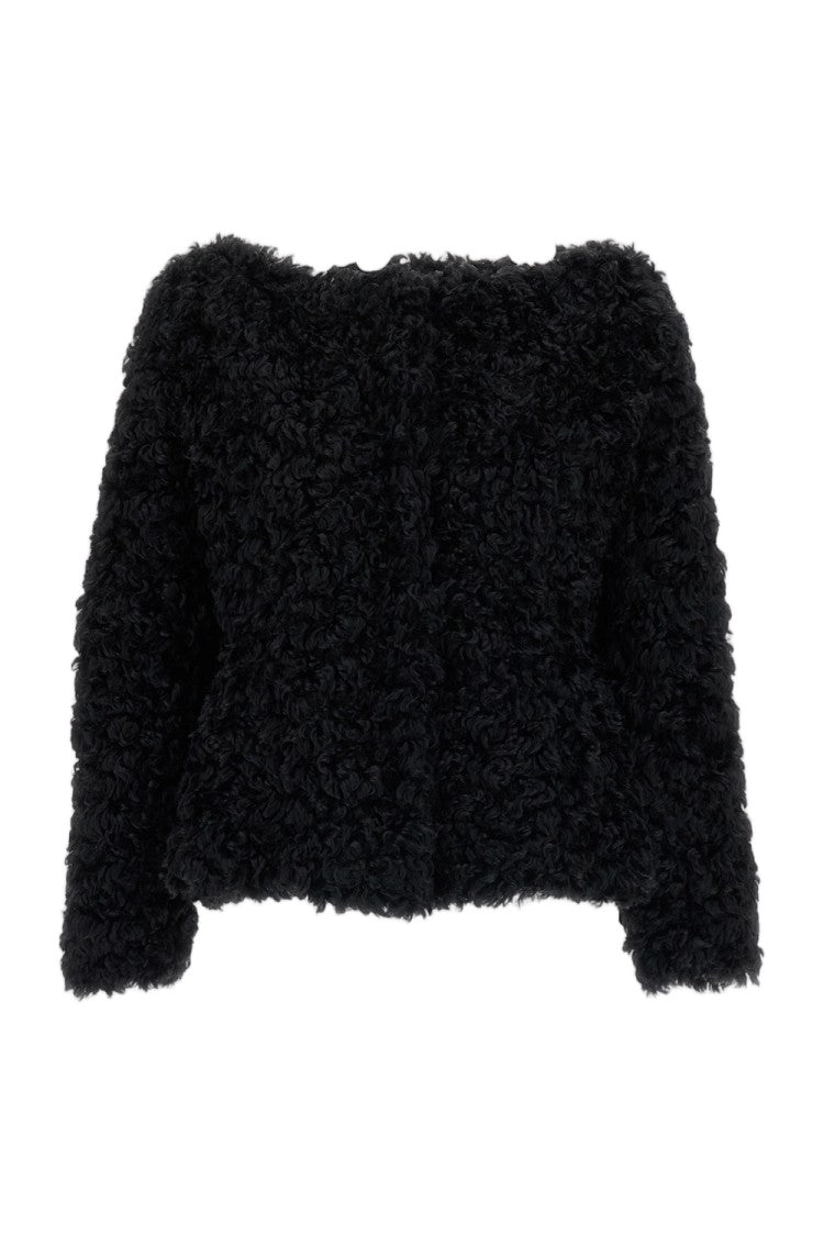 Simone Rocha Black Sculpted Round Faux-Fur Jacket