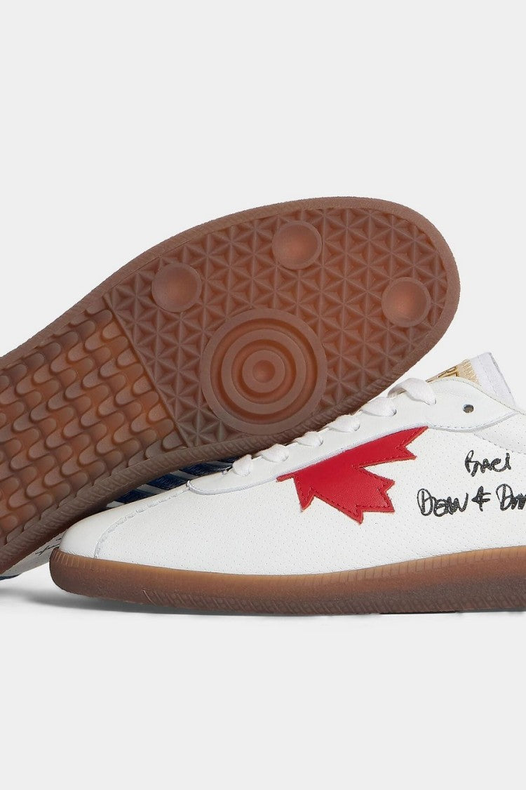Dsquared2 White Embroidered Maple Leaf Motif Goatskin Sneakers