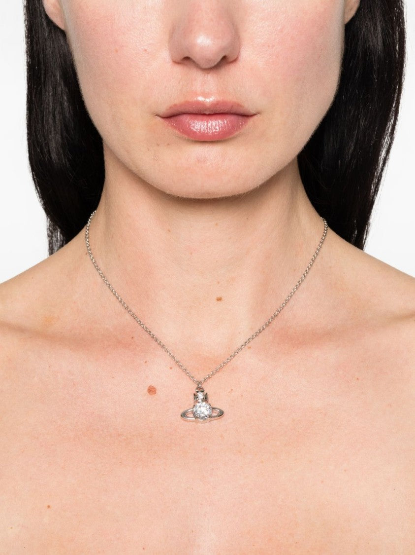 Vivienne Westwood Necklace With Stylized Orb Pendant And Clear Gemstone