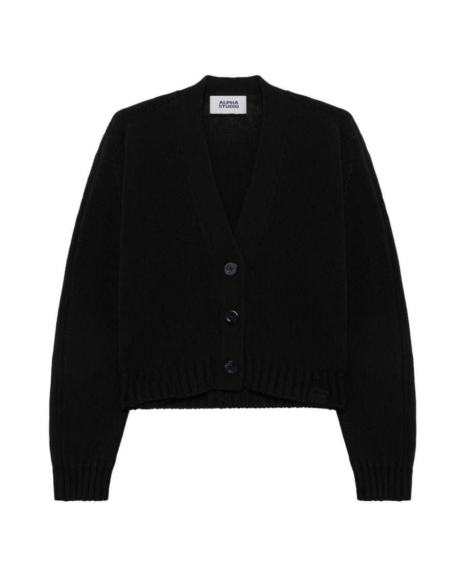 Alpha Studio Black Full-Zip Boxy Cardigan