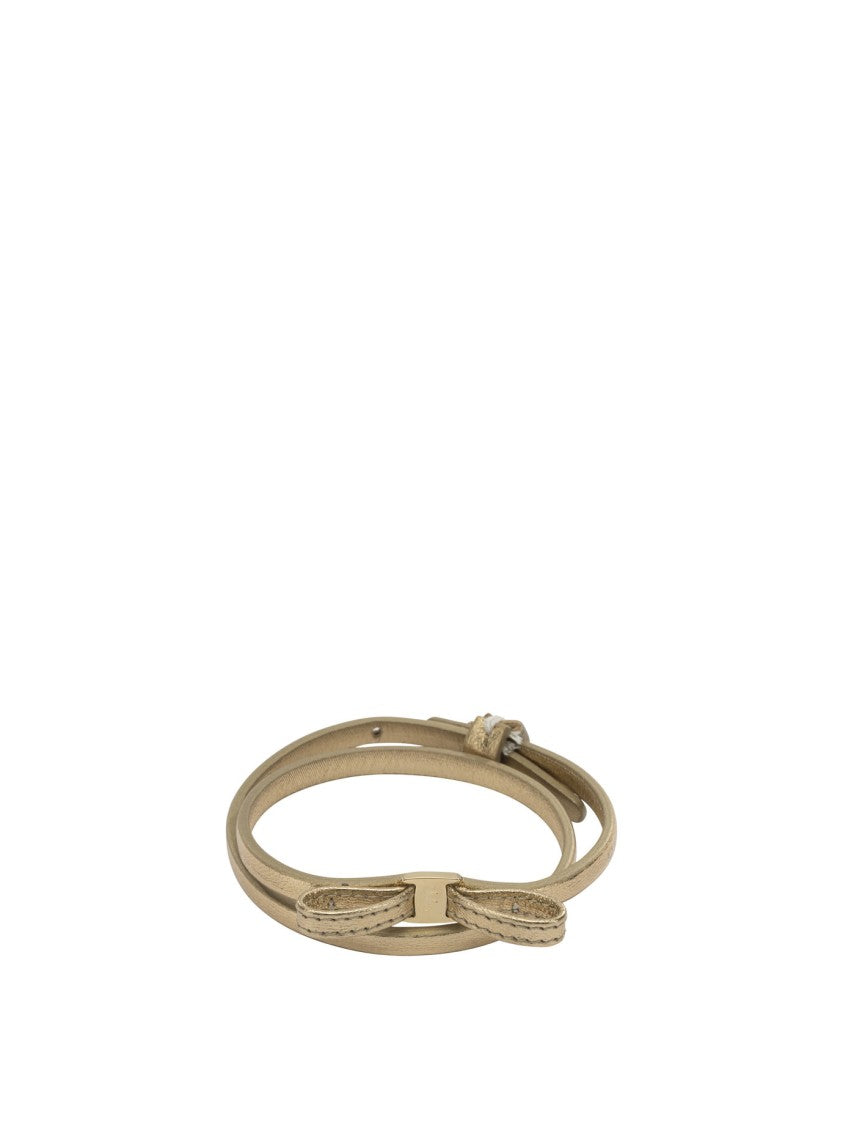 Ferragamo Double-Wrap Leather Bracelet With Bow Detail