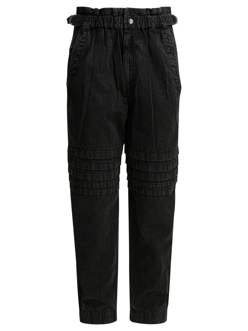 Isabel Marant Étoile High-Waisted Chambray Cotton Pants With Front Snap Closure