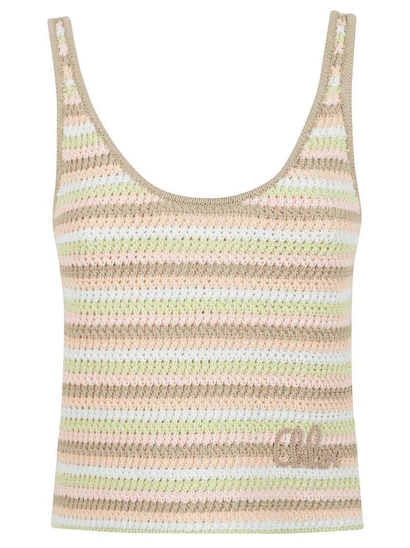 Chloé Organic Cotton Crochet Knit Cropped Tank Top