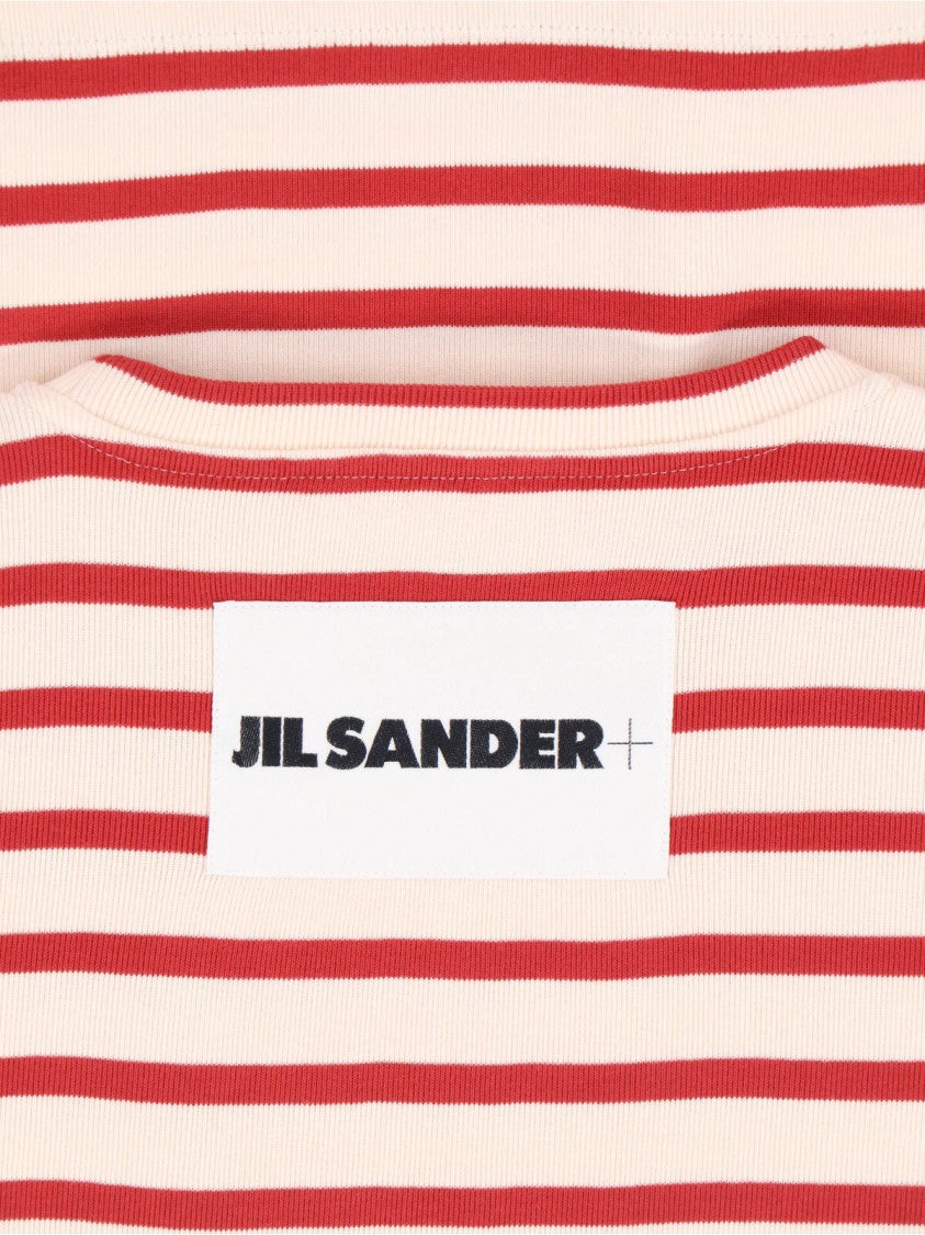 Jil Sander Red Horizontal Stripe Cotton T-Shirt