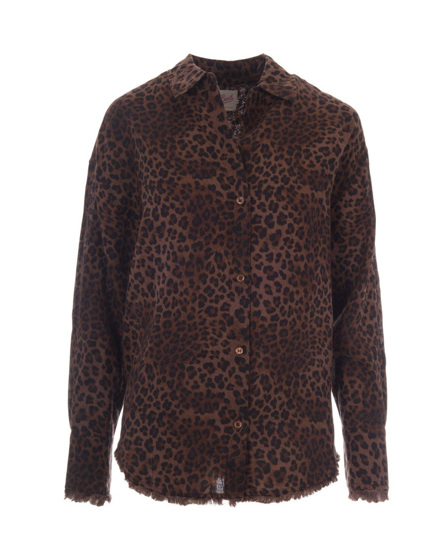 Mc2 Saint Barth Lightweight Linen Shirt With Oversized Fit And Leopard Print