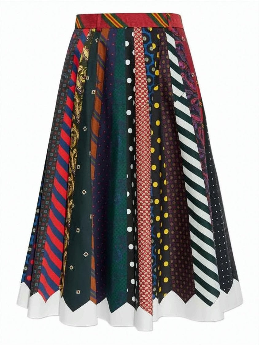 Moschino Patchwork Midi Skirt With Scalloped Hem