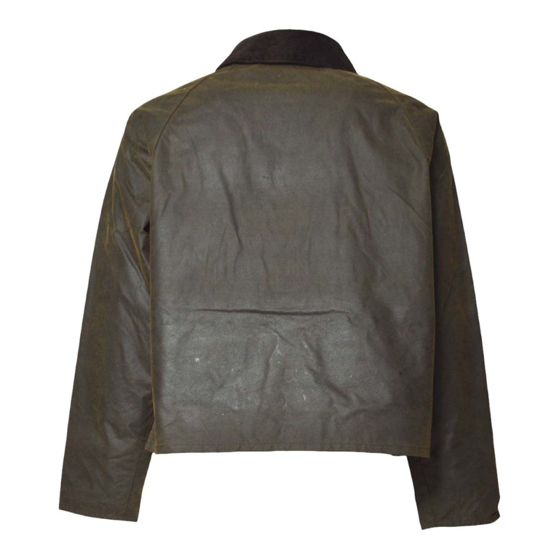 Barbour Cropped Waxed Jacket With Corduroy Collar And Functional Details