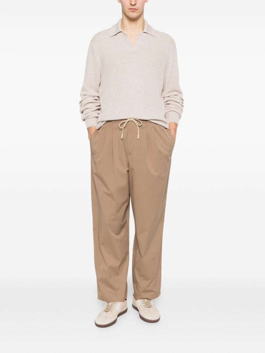 Pt Torino Beige Cropped Pants With Drawstring And Pleated Front