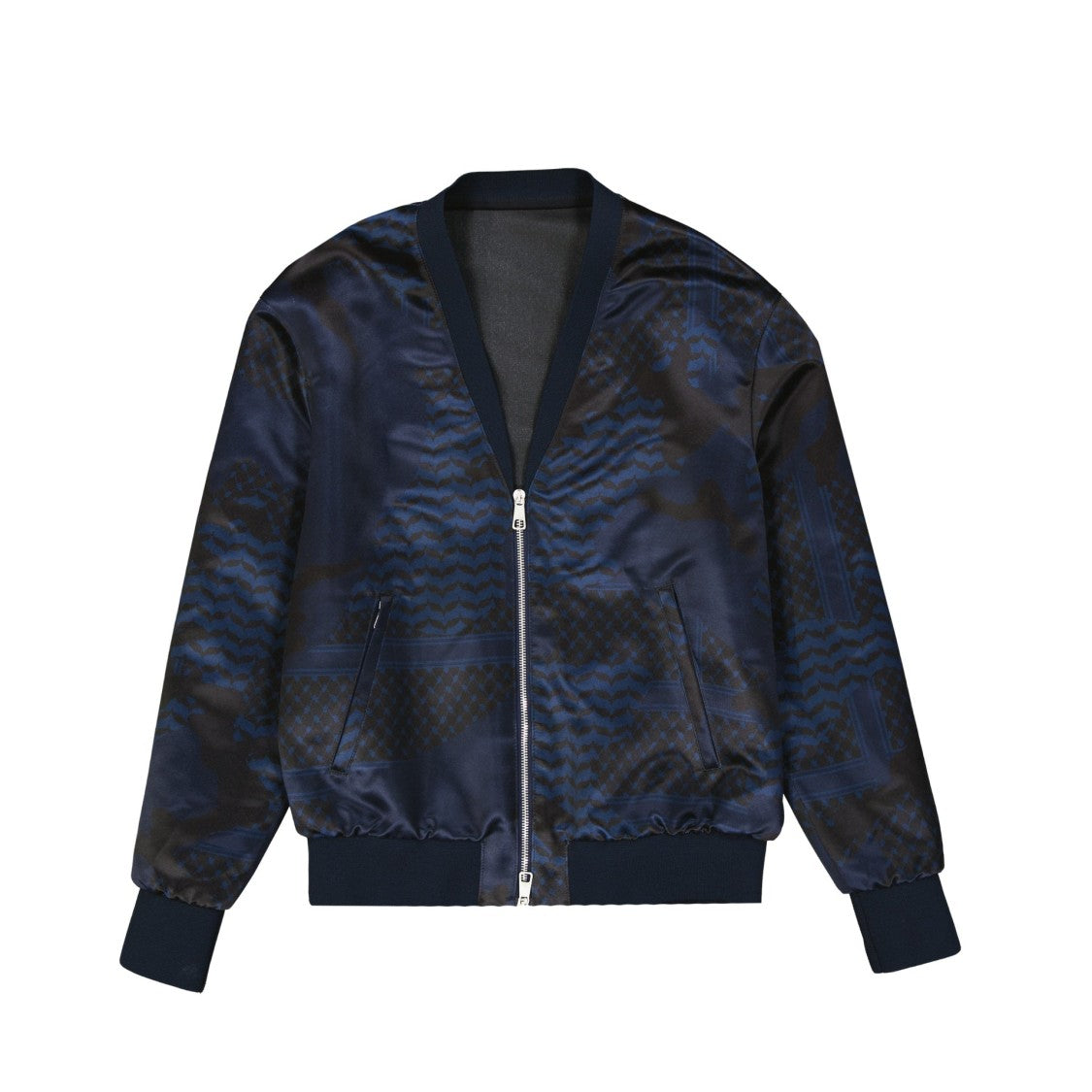Neil Barrett Blue Bomber Jacket With Ribbed Cuffs