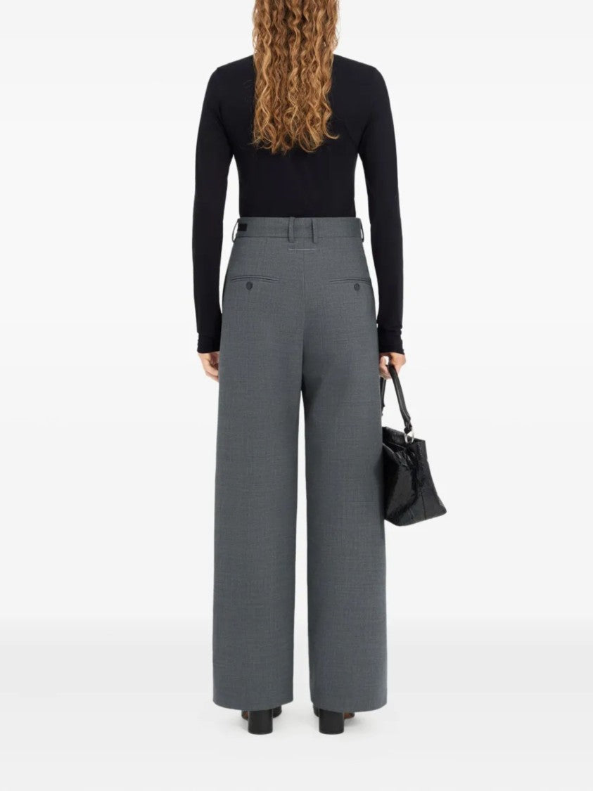 Mm6 By Maison Margiela Grey Overlapping Front Panel Wool Wide-Leg Pants