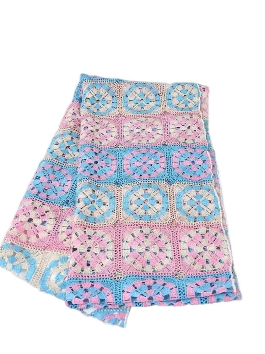Engineered Garments Crochet-Patterned Polyester Scarf With Pastel Motifs