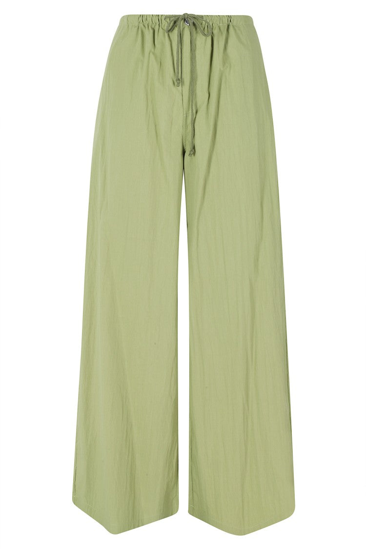 Isabelle Blanche Green Drawstring Elastic-Waistband Cotton Pants