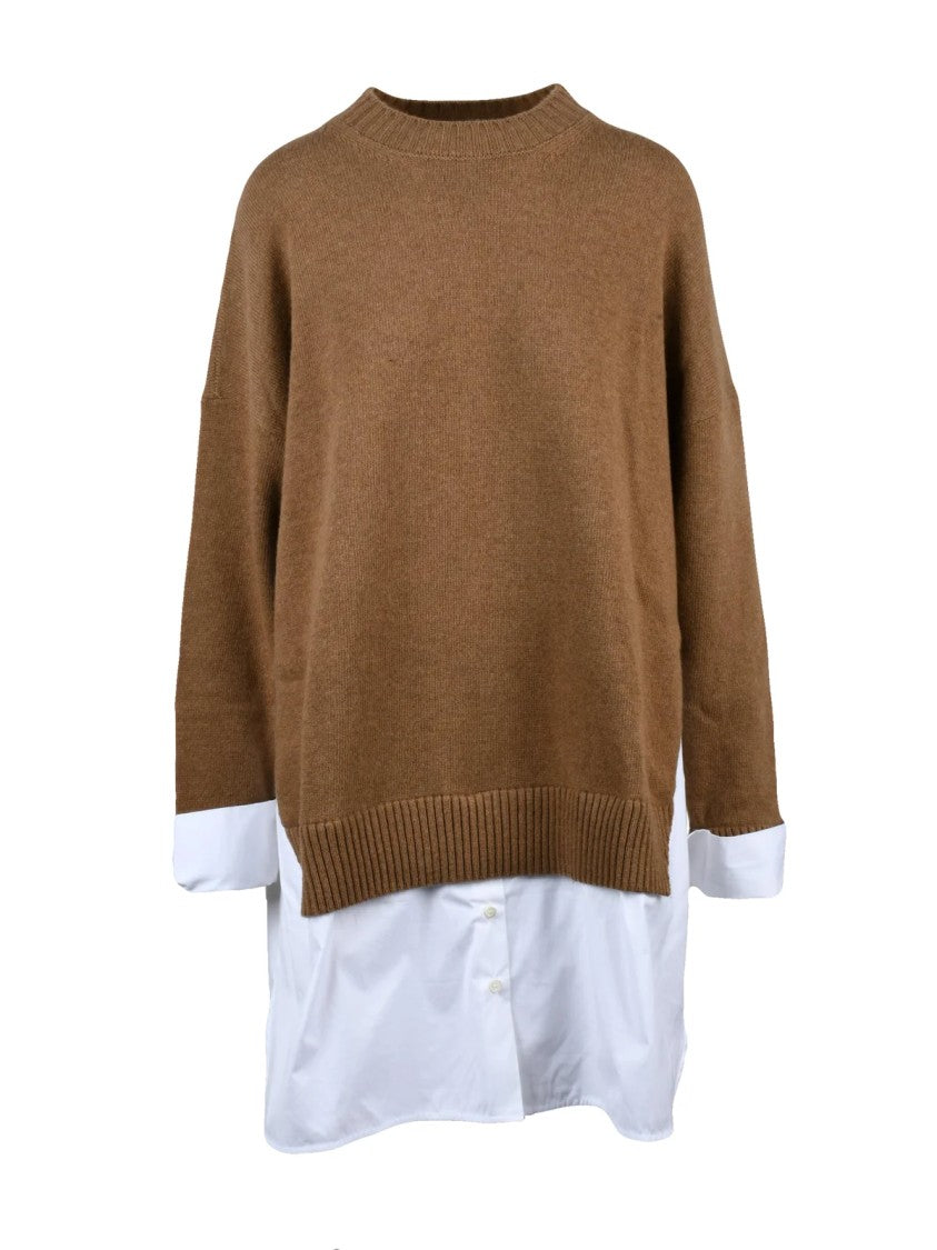 Semi Couture Oversized Wool-Polyamide Sweater With Unique Shirt Inserts
