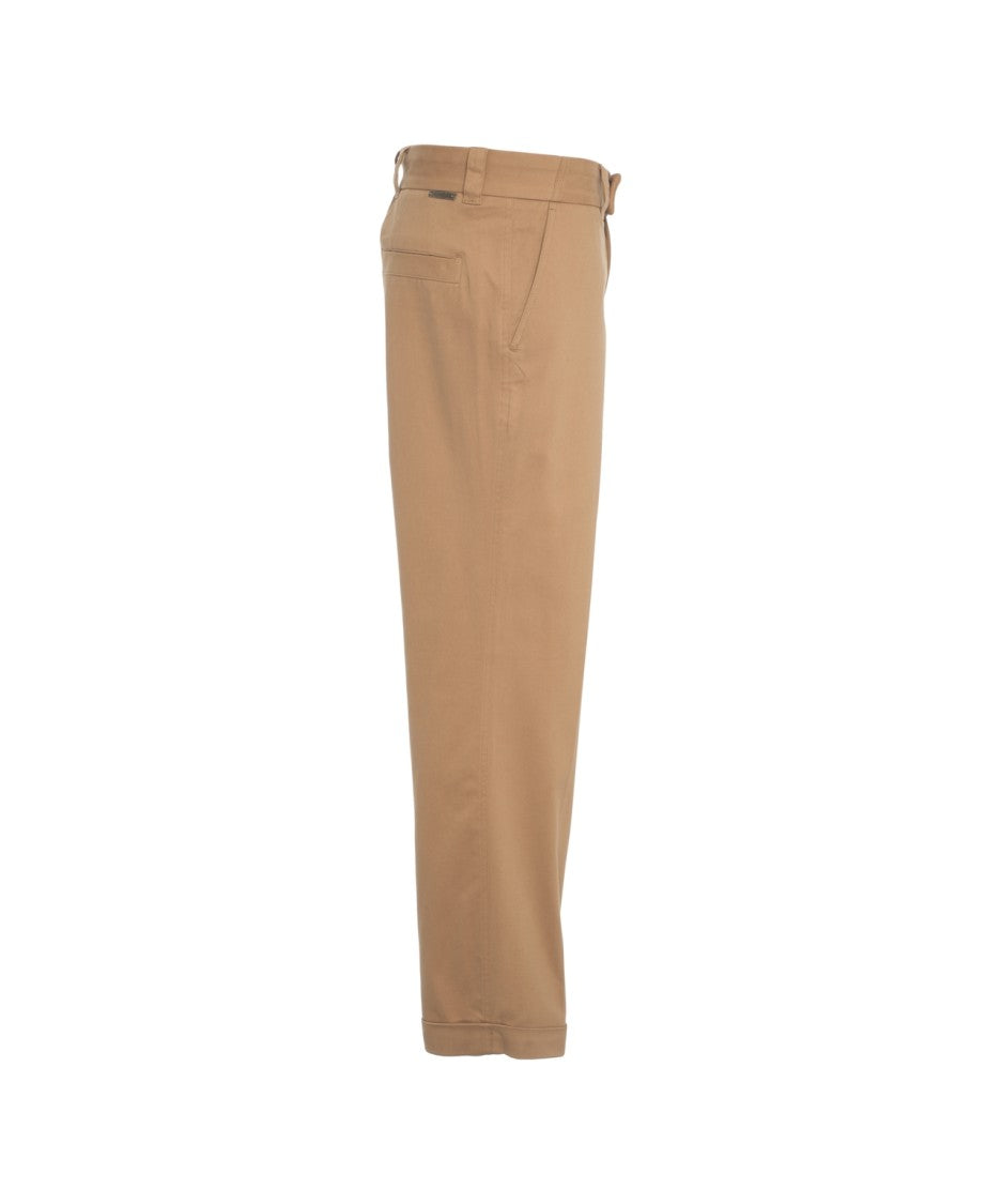 Paolo Pecora Timeless Brown Chino Pants With Cuffed Hem And Straight Leg