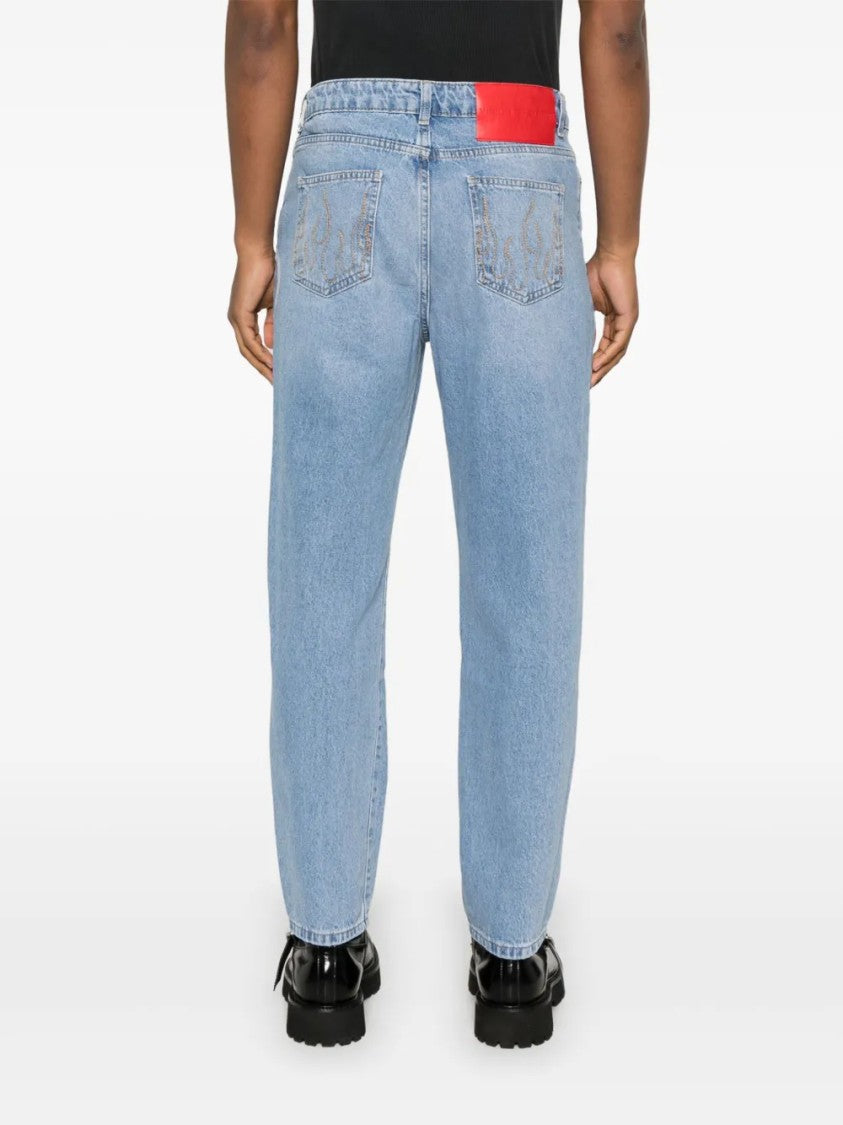 Vision Of Super Straight-Cut Blue Denim Jeans With Traditional Five-Pocket Design