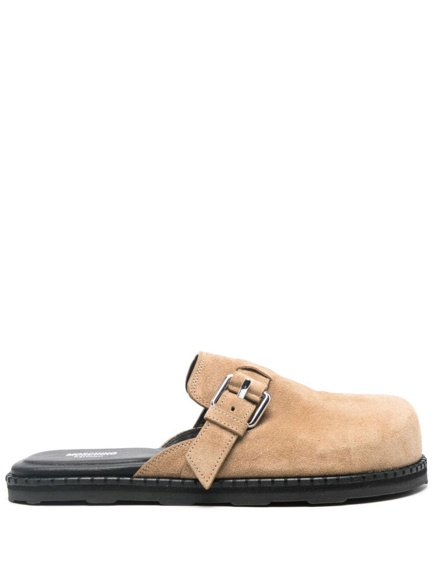 Moschino Almond Beige Side Buckle Leather Sandals