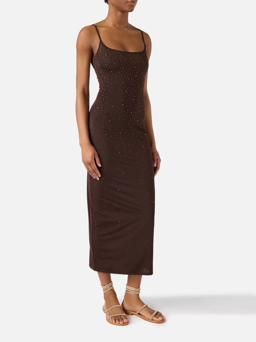 Mc2 Saint Barth Midi-Length Dress With Spaghetti Straps And Gradient Embellishments