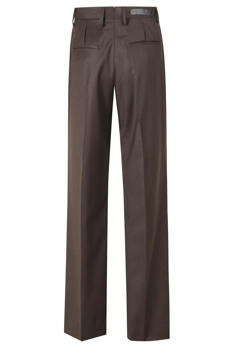 Briglia Lutetiaw Brown Front Button Virgin Wool-Blend Straight-Leg Pants