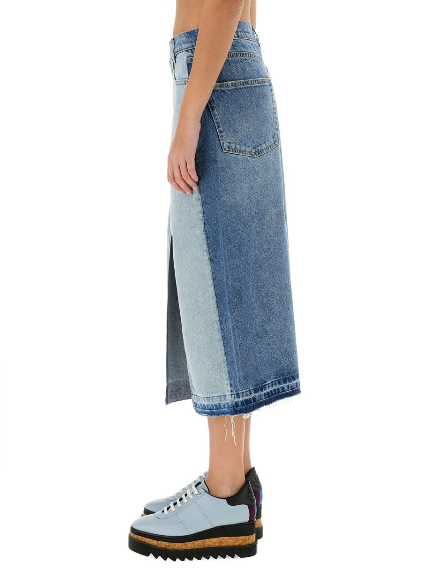 Stella Mccartney Denim Skirt With Contrasting Panel