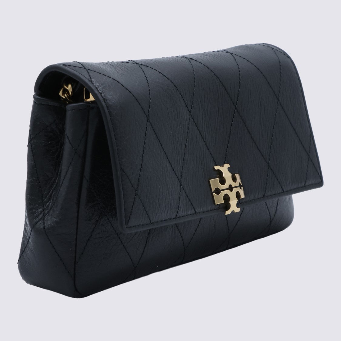 Tory Burch Quilted Black Leather Bag With Chain Strap And Logo Emblem