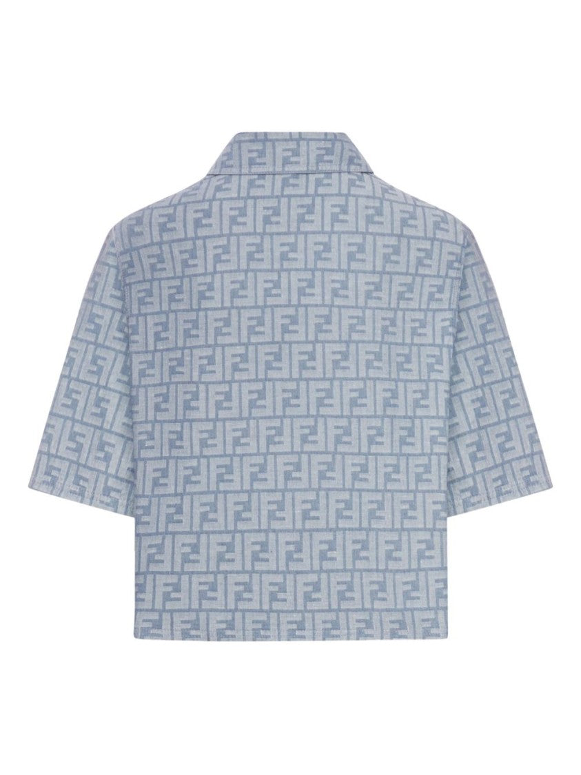 Fendi Cropped Blue Jacket With Structured Collar