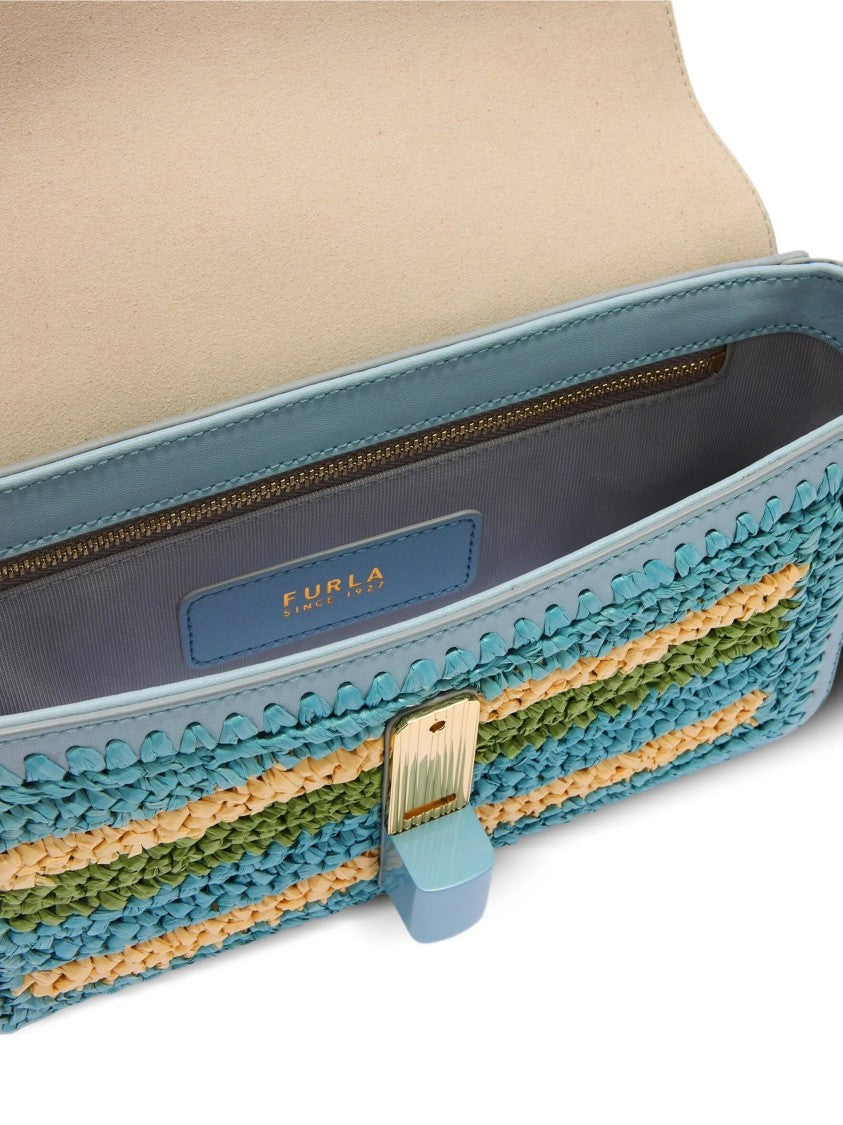 Furla Iride S Woven Polypropylene Striped Shoulder Bag