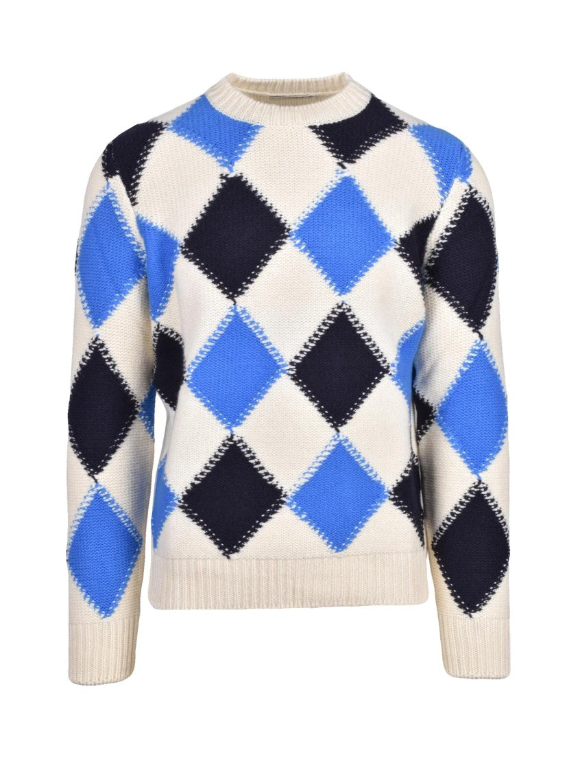 Kangra Crewneck Sweater With Bold Argyle Pattern And Textured Details