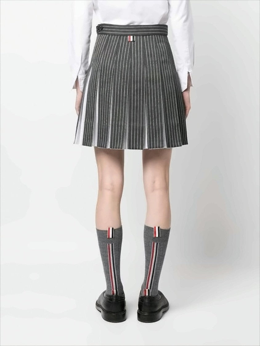 Thom Browne Pleated Dark Grey Mini Skirt With Contrasting Accents