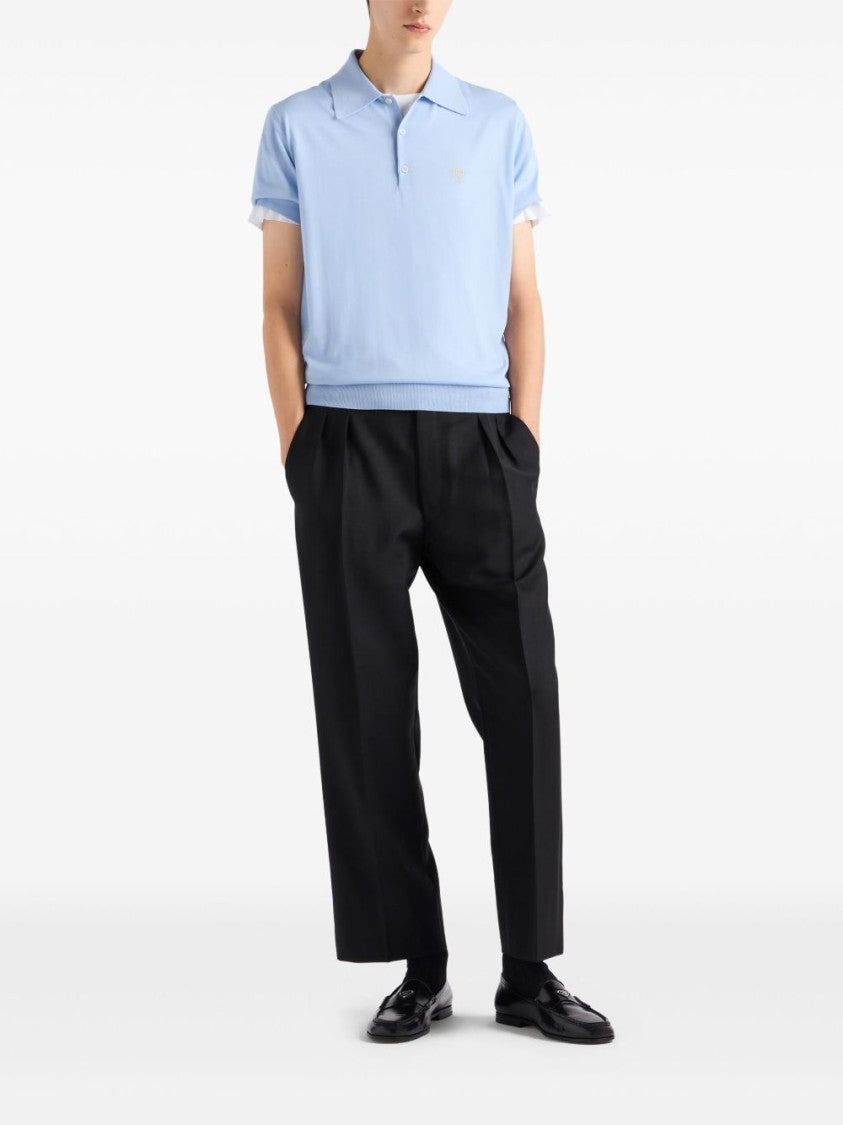 Prada Short-Sleeved Polo Shirt With Embroidered Logo And Tailored Fit