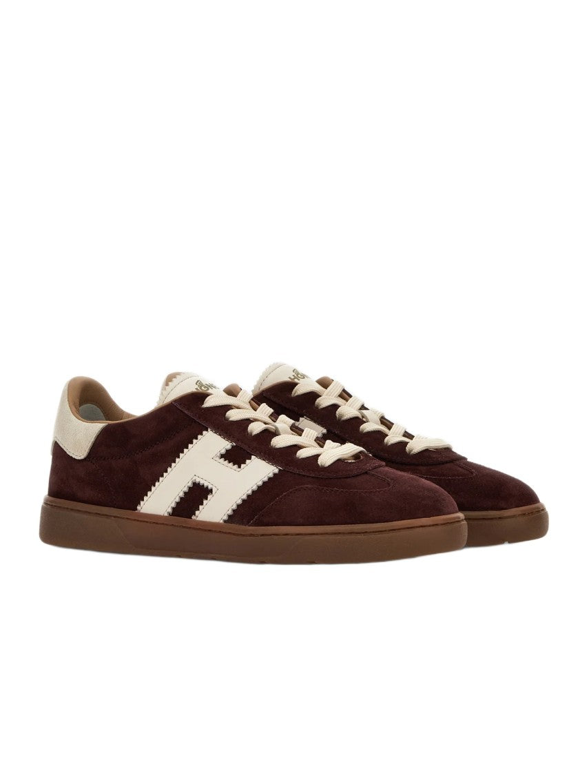 Hogan Bordeaux Suede Low-Top Sneakers With Cream Accents