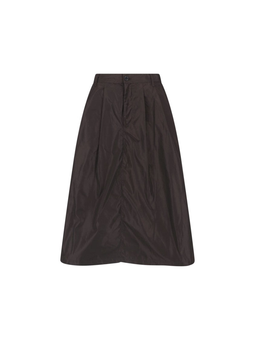 Aspesi Brown Technical Fabric Elastic Waist Midi Skirt