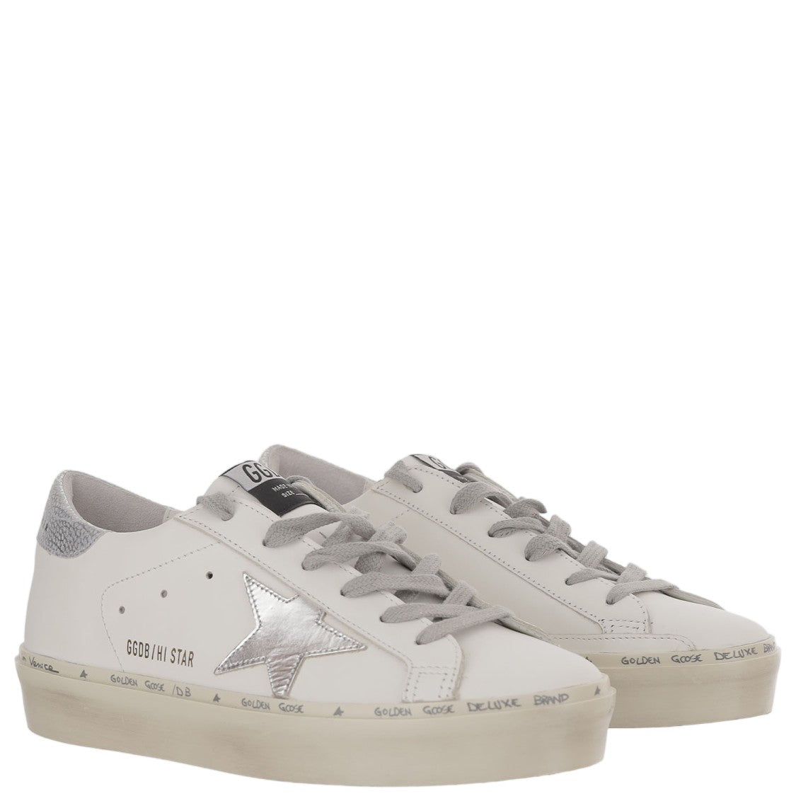 Golden Goose Leather Hi Star Silver Patch Sneakers