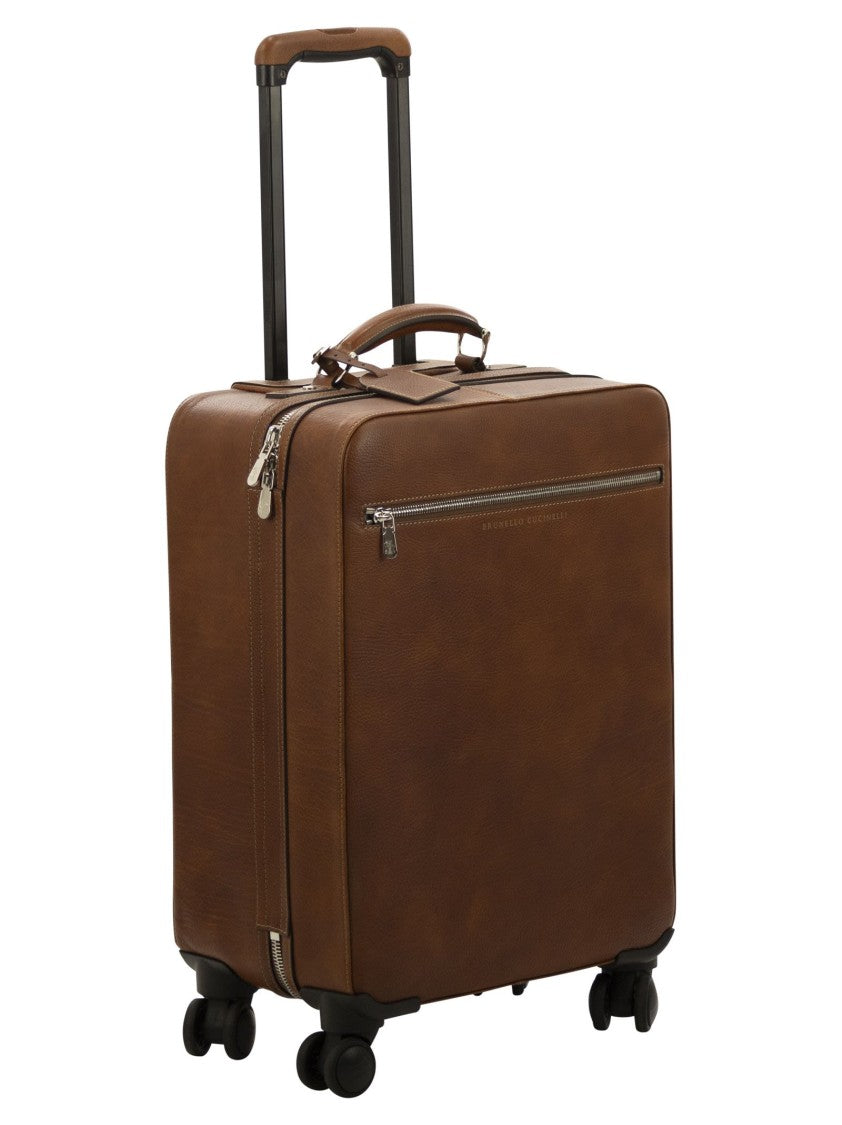 Brunello Cucinelli Grained Calfskin Trolley Bag With Functional Pockets