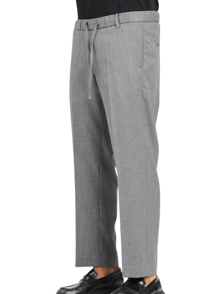 I M Brian Grey Textured Straight-Leg Drawstring Trousers
