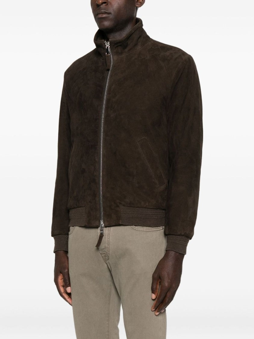 The Jack And Jackie Leathers Suede Leather Jacket With Stand Collar