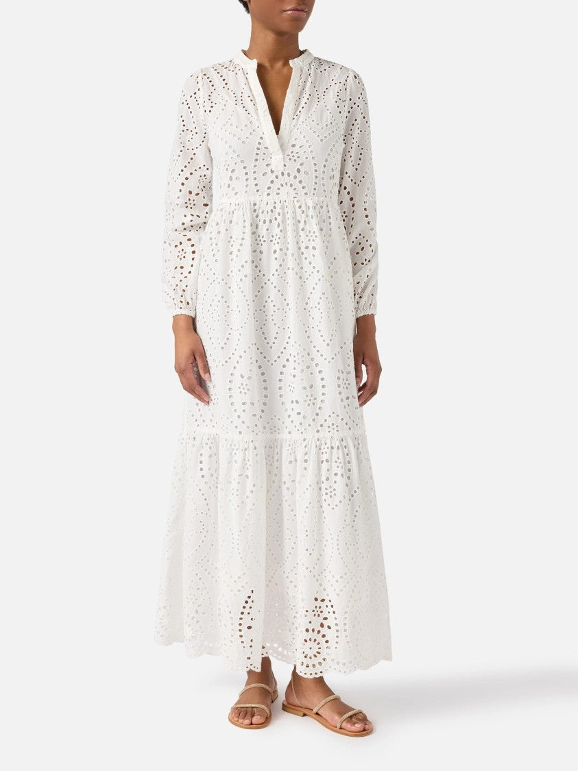 Mc2 Saint Barth Tiered Eyelet Embroidery Maxi Dress