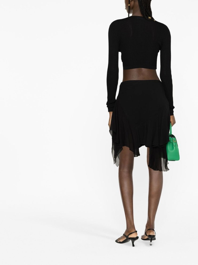 Versace Black Asymmetrical Silk Layered Mini Skirt