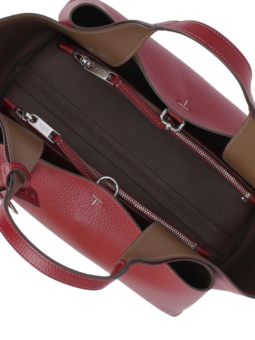 Tod's Borsa Mini Logo In Textured Bordeaux Leather