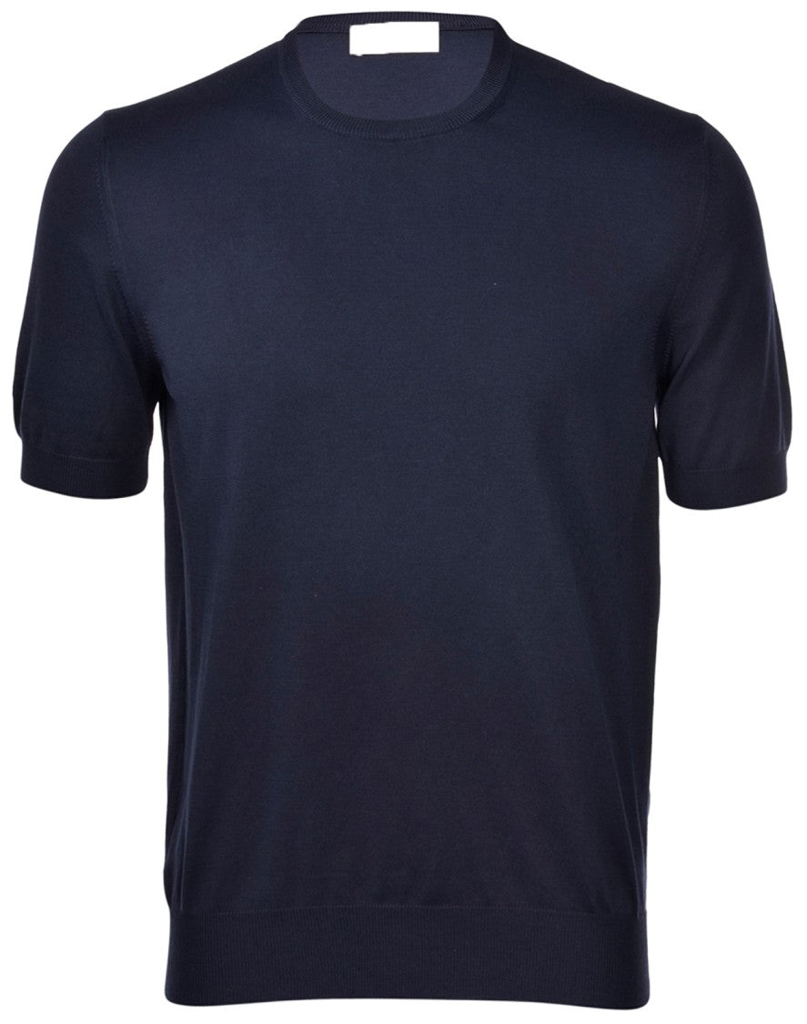 Paolo Fiorillo Capri Knit Paricollo Sweater In Deep Blue Cotton