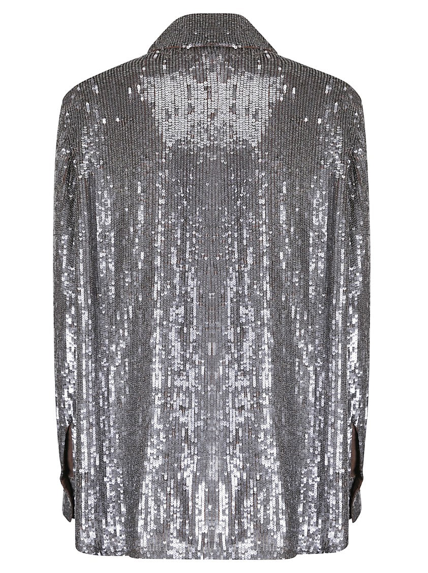 P.A.R.O.S.H. Oversized Sequin Shirt With Classic Collar