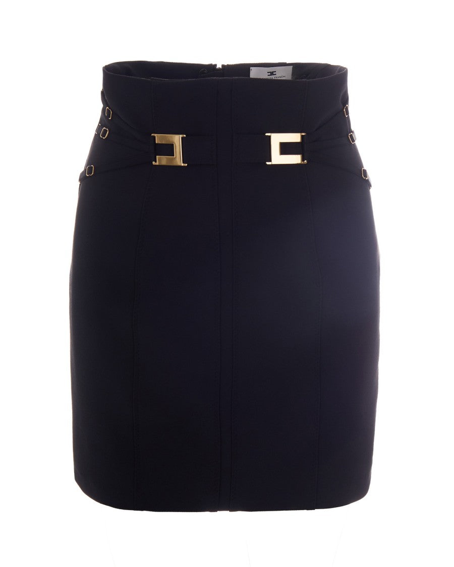 Elisabetta Franchi High-Waisted Black Mini Skirt With Geometric Embellishments