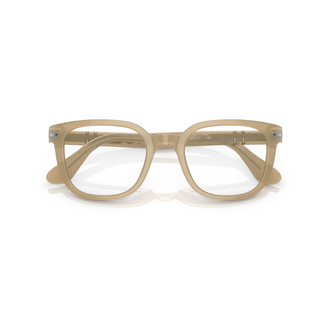 Persol 0Po3263v Translucent Beige Acetate Square Eyeglasses With Silver Accents