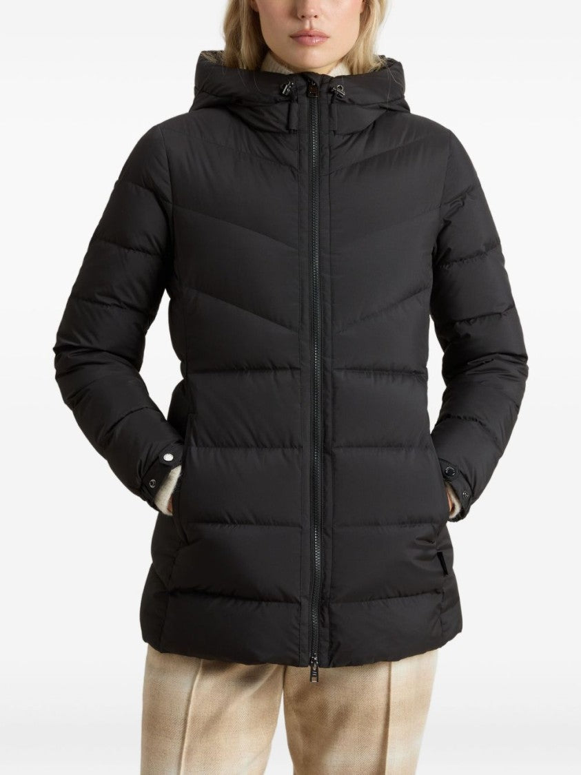 Woolrich Quilted Black Down Coat With Adjustable Hood