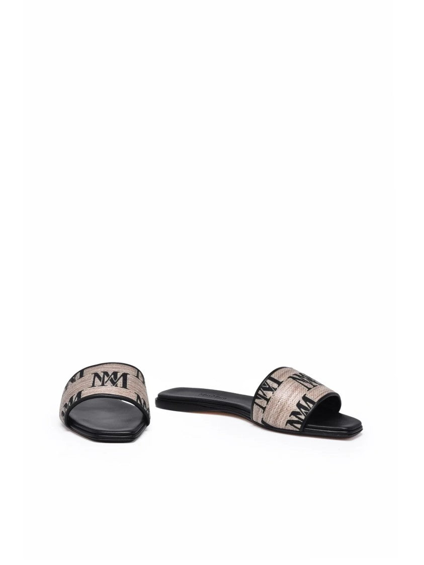 Max Mara Beige-Black Logoslide Sandals