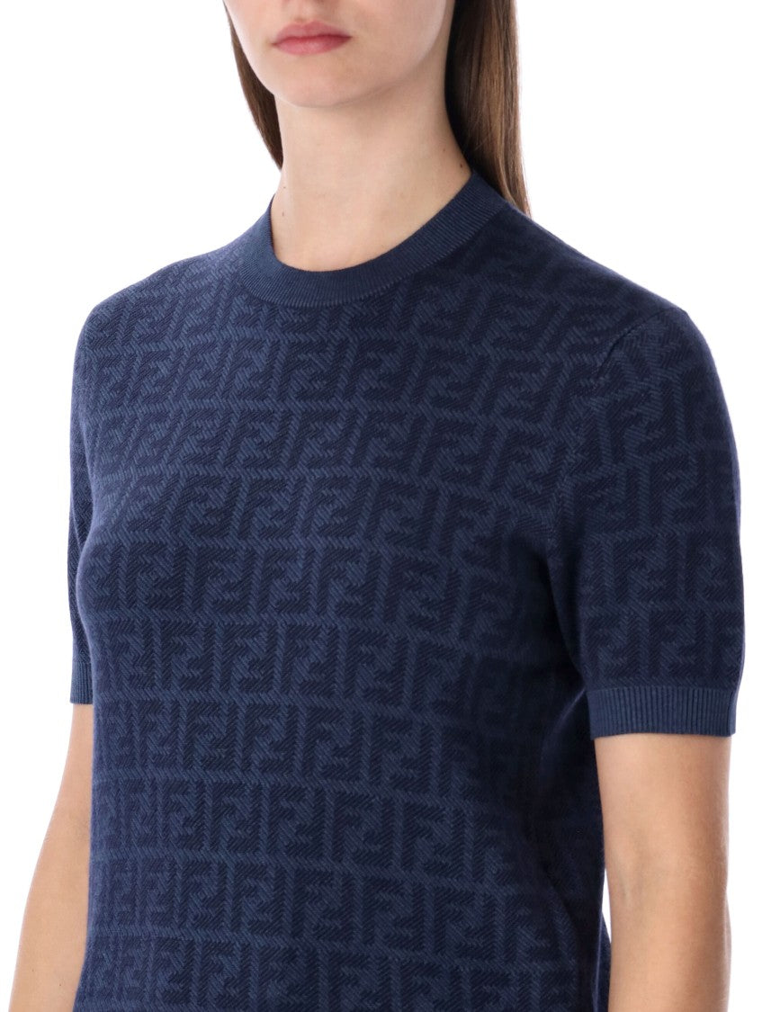 Fendi Fitted Wool-Silk Jacquard Jumper With Iconic Ff Motif